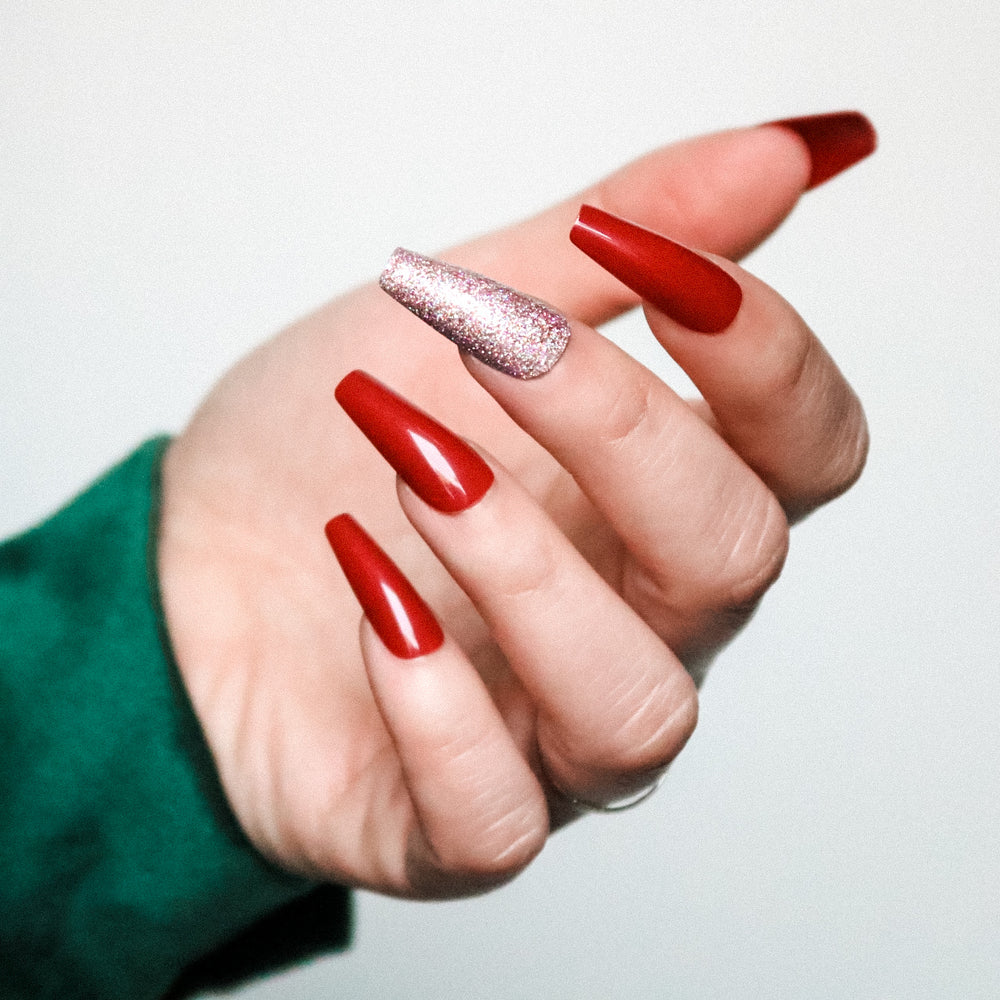 ALLKEM Daring Red Medium long Ballerina Press on Nails