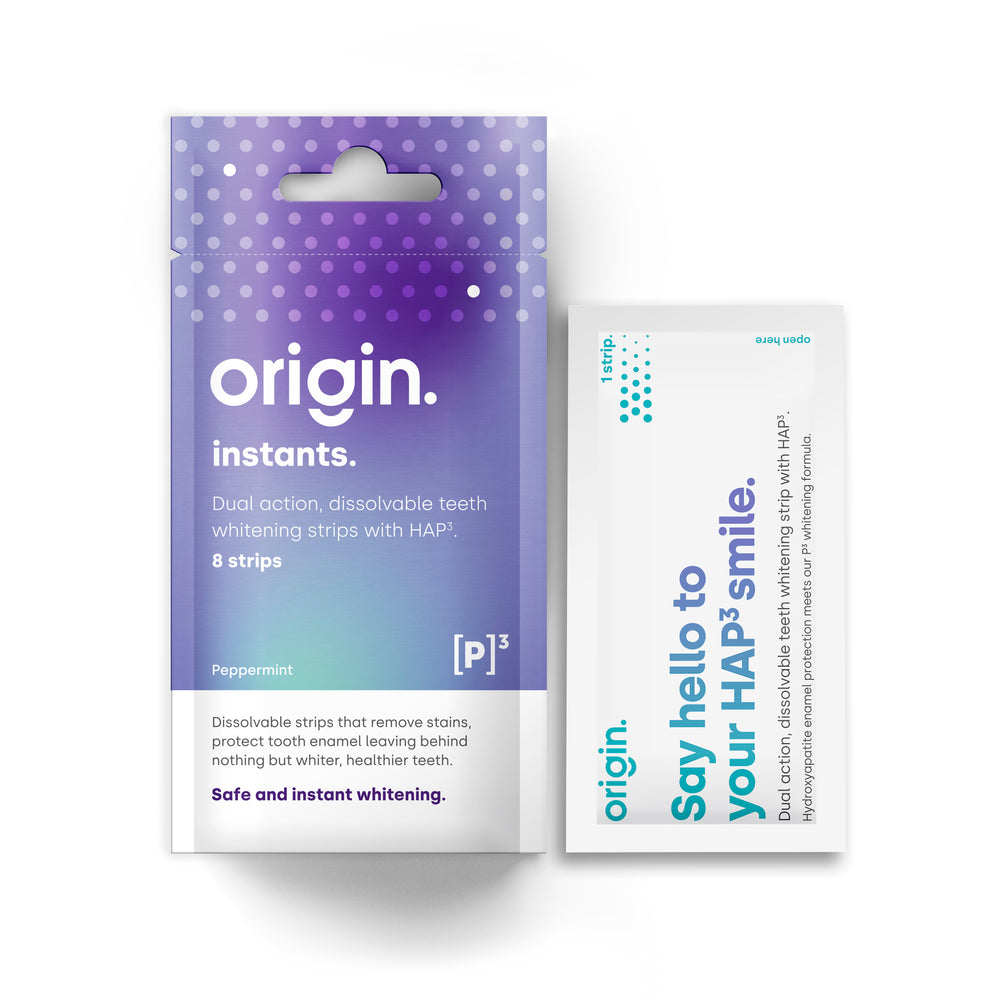ORIGIN INSTANTS Dual Action Dissolvable Teeth Whitening Strips with HAP3